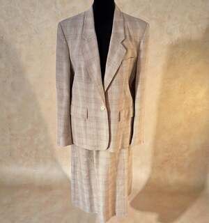 Vintage Evan-Picone Women's Tan Beige Plaid Skirt Suit Set Size 12